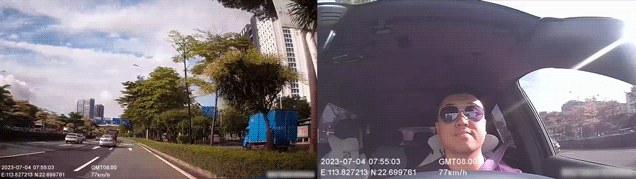 Livevideo aus dem Fahrzeug: Außenkamera und Innenkamera